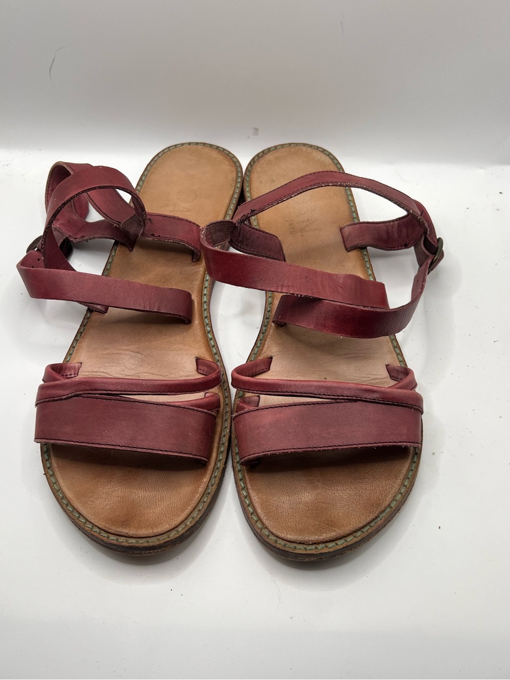 ROAN Women’s Burgundy Leather Strappy Sandals with Ankle Tie